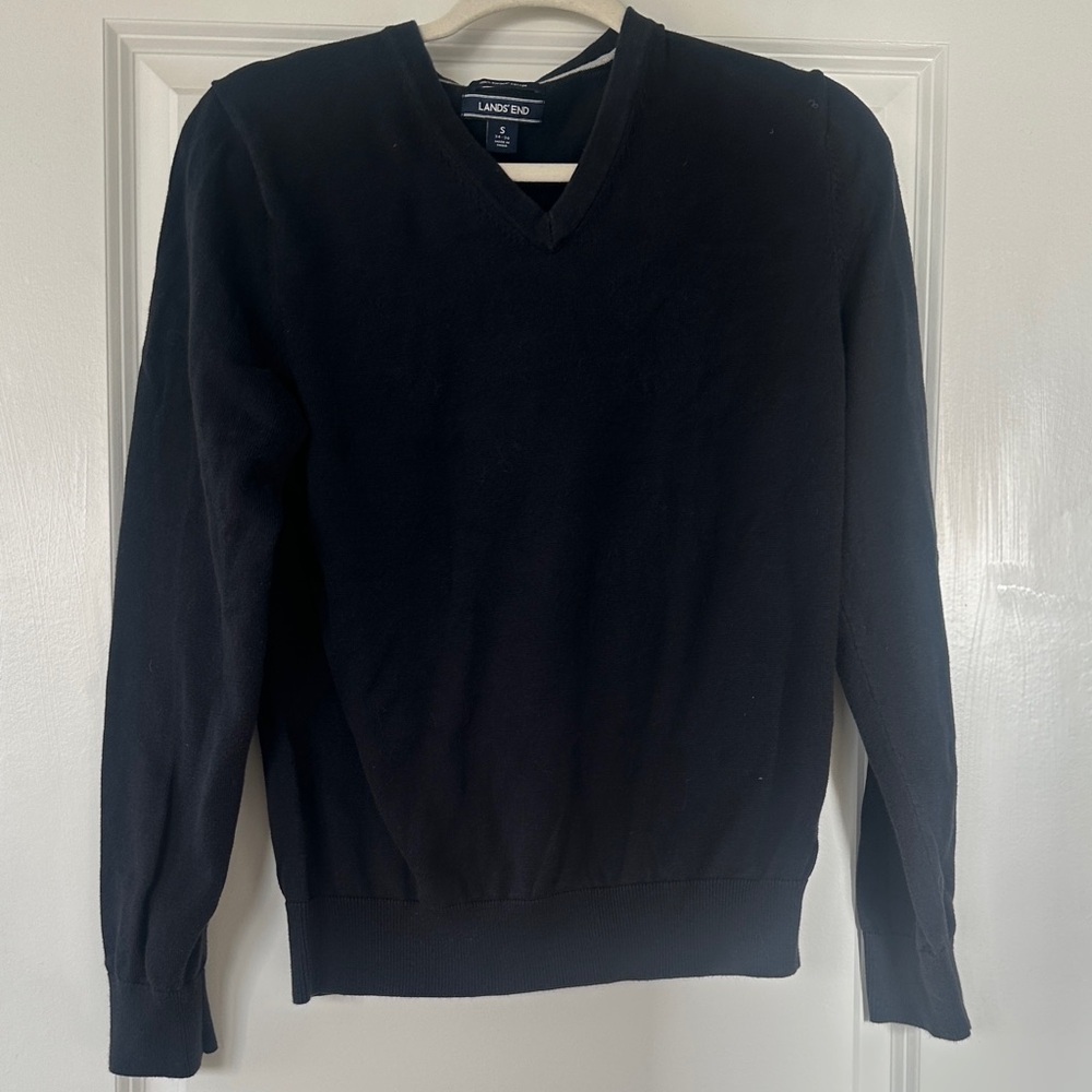 Lands' End Men's Classic Black V-Neck Sweater